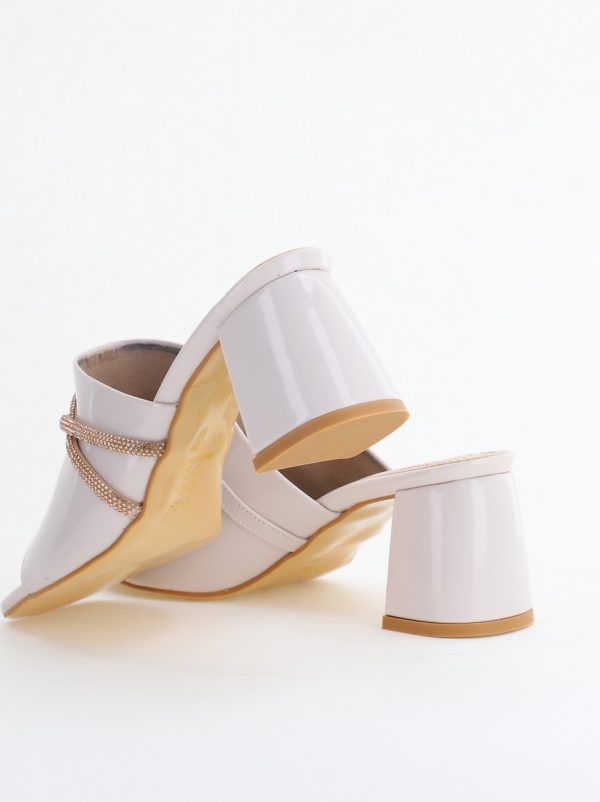 Saboți damă cu toc din piele ecologica cu pietricele culoare alb latte (BS265TR2405382) 122