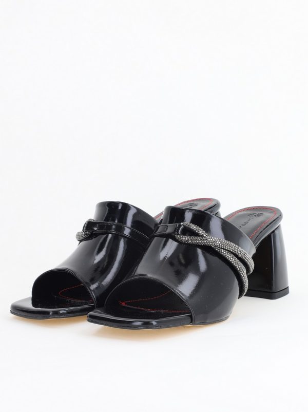 Saboți damă cu toc din piele ecologica cu pietricele culoare negru (BS265TR2405380) 119