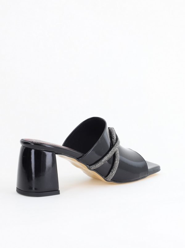 Saboți damă cu toc din piele ecologica cu pietricele culoare negru (BS265TR2405380) 123