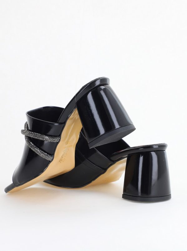 Saboți damă cu toc din piele ecologica cu pietricele culoare negru (BS265TR2405380) 120