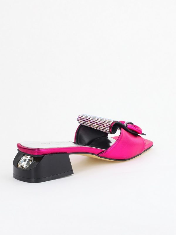 Saboți Damă cu Toc jos cu cristale și fundiță culoare Fuchsia metalic BS61TR2405395 126