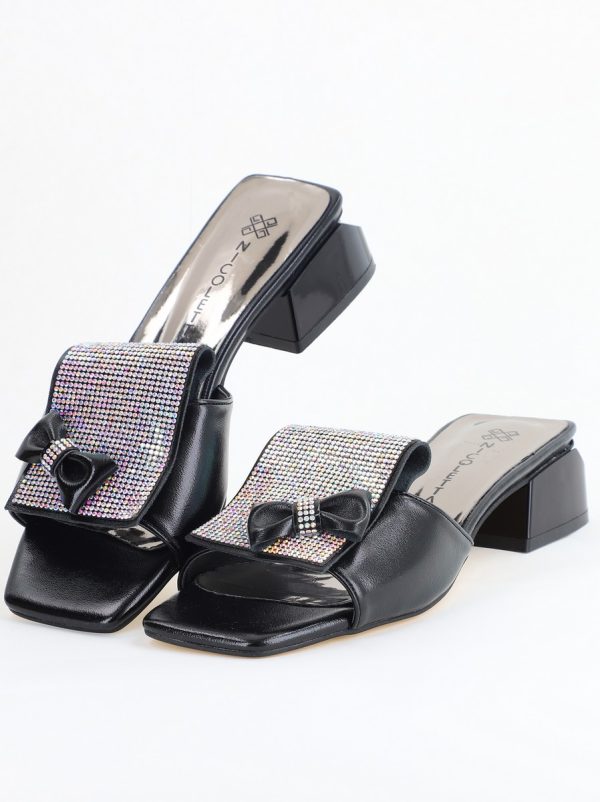 Saboți Damă cu Toc jos cu cristale și fundiță culoare Negru mat BS61TR2405387 120
