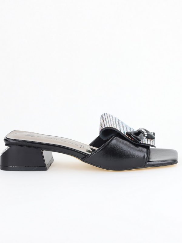 Saboți Damă cu Toc jos cu cristale și fundiță culoare Negru mat BS61TR2405387 124