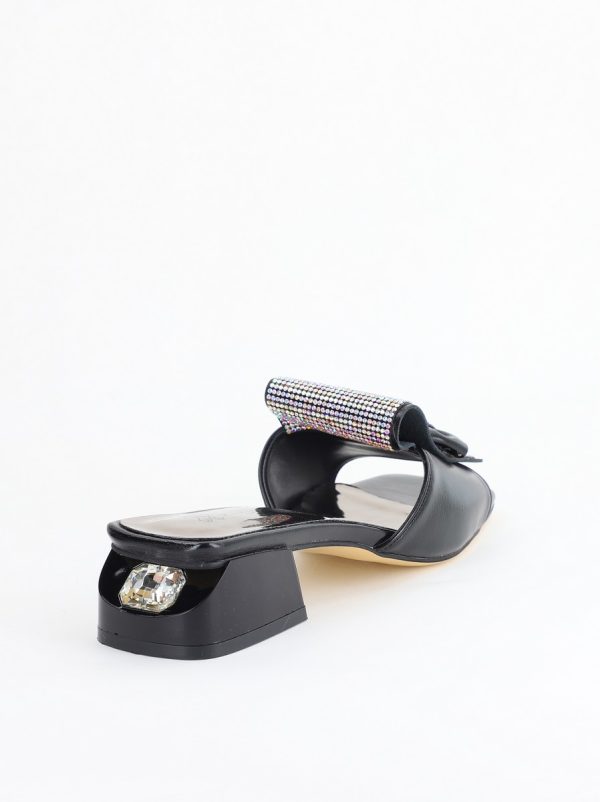 Saboți Damă cu Toc jos cu cristale și fundiță culoare Negru mat BS61TR2405387 126