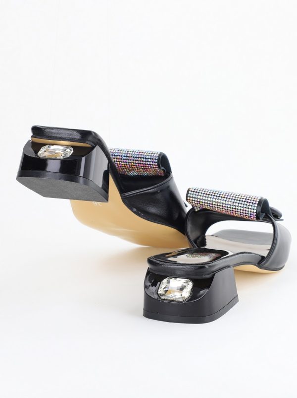 Saboți Damă cu Toc jos cu cristale și fundiță culoare Negru mat BS61TR2405387 122