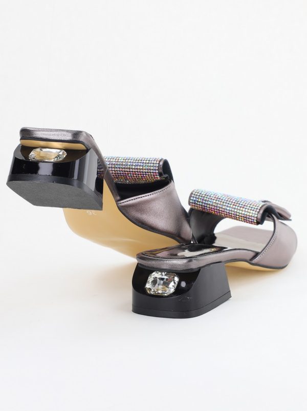 Saboți Damă cu Toc jos cu cristale și fundiță culoare Platină metalic BS61TR2405392 122