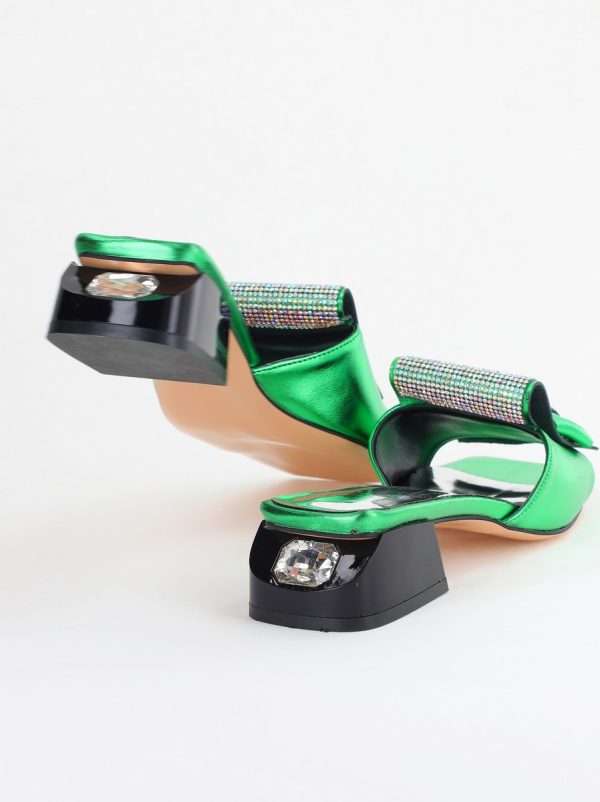 Saboți Damă cu Toc jos cu cristale și fundiță culoare Verde metalic BS61TR2405394 122