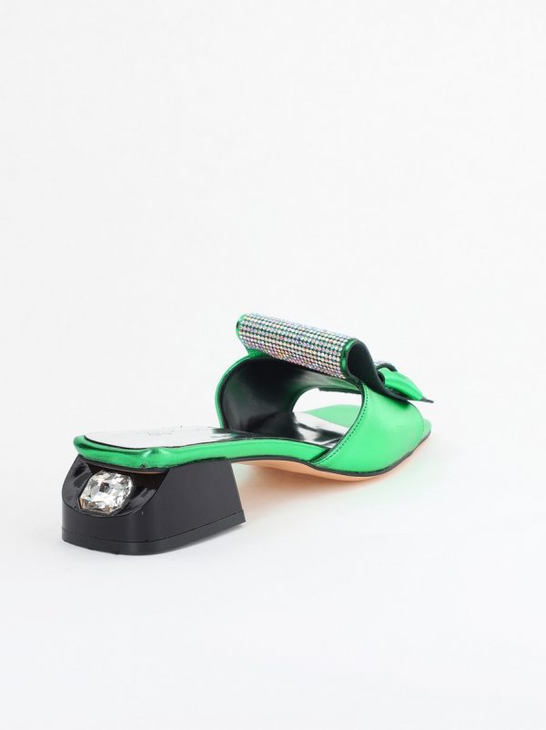 Saboți Damă cu Toc jos cu cristale și fundiță culoare Verde metalic BS61TR2405394 126