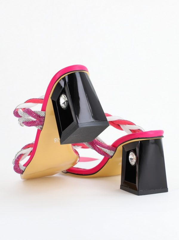 Saboți eleganti cu toc damă din piele ecologica cu pietricele culoare Fuchsia BS520TR2405308 122
