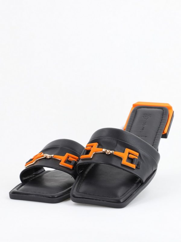Saboți fără toc Piele Ecologica Negru cu portocaliu (BS1022TR2403955) 119