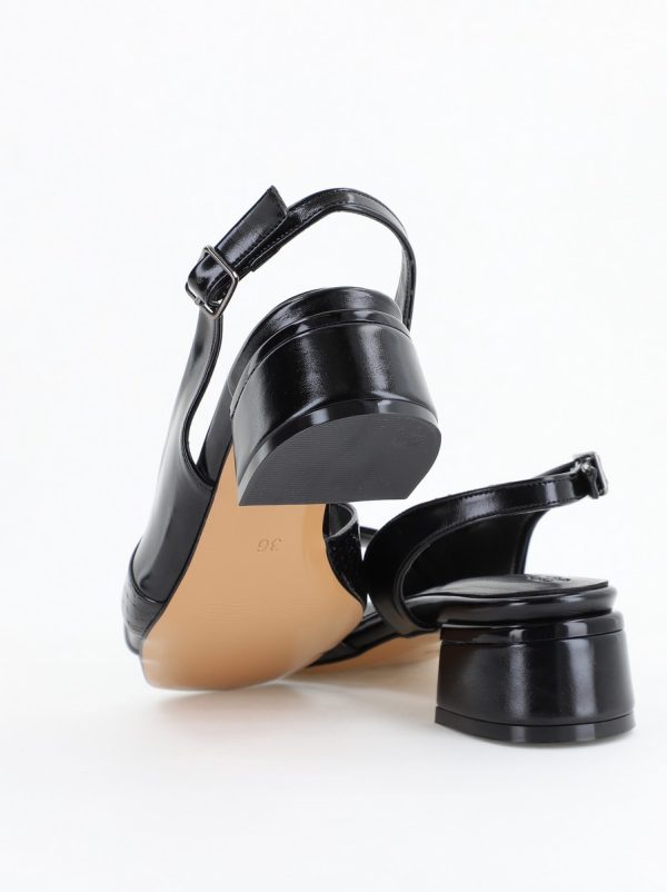 Sandale Casual cu Toc Mic Piele Ecologică Negru (BS104SN2404213) 122