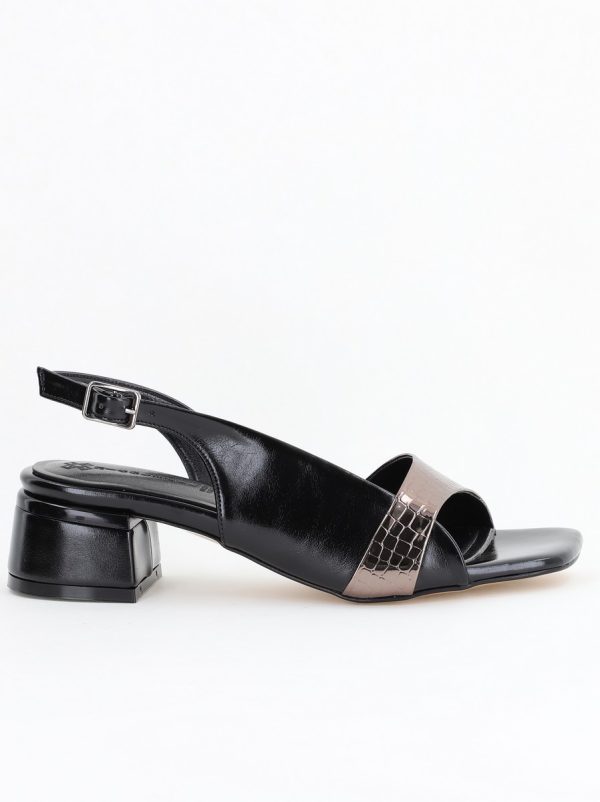 Sandale Casual cu Toc Mic Piele Ecologică Negru cu Platină(BS104SN2404212) 124