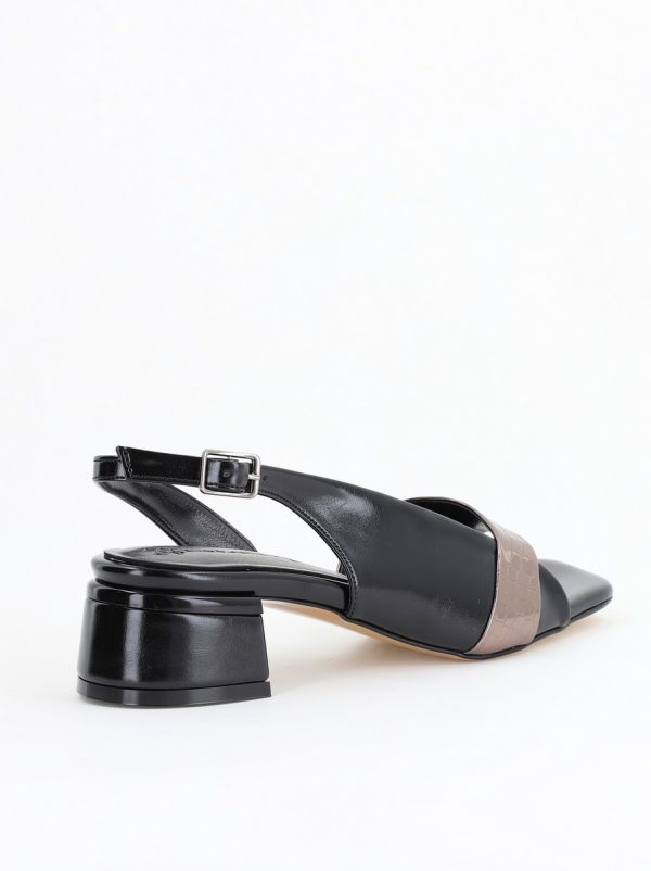 Sandale Casual cu Toc Mic Piele Ecologică Negru cu Platină(BS104SN2404212) 126
