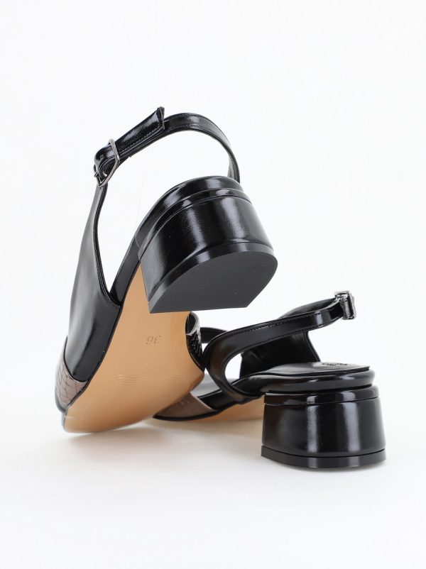 Sandale Casual cu Toc Mic Piele Ecologică Negru cu Platină(BS104SN2404212) 122