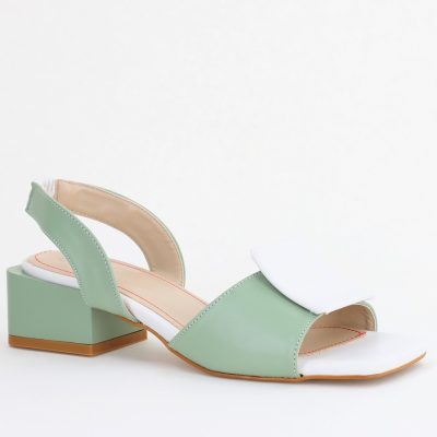 Sandale Dama cu Toc jos Piele Ecologica culoare Verde cu alb BS352SN2405499