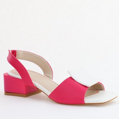 Sandale Dama cu Toc jos Piele Ecologica culoare Fuchsia cu alb BS352SN2405497