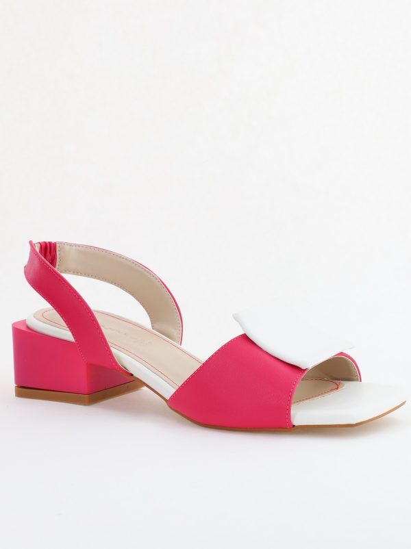 Incaltaminte Dama - Sandale Dama cu Toc jos Piele Ecologica culoare Fuchsia cu alb BS352SN2405497