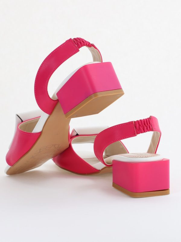 Sandale Dama cu Toc jos Piele Ecologica culoare Fuchsia cu alb BS352SN2405497 122
