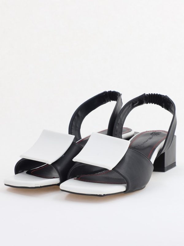 Sandale Dama cu Toc jos Piele Ecologica culoare Negru cu alb BS352SN2405500 120
