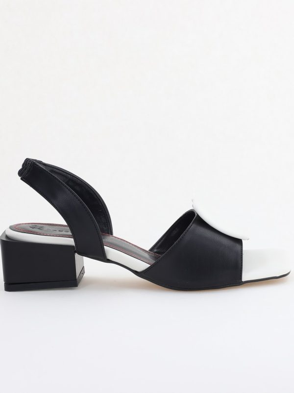 Sandale Dama cu Toc jos Piele Ecologica culoare Negru cu alb BS352SN2405500 125
