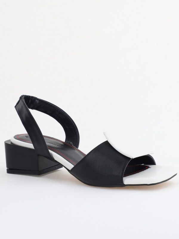 Incaltaminte Dama - Sandale Dama cu Toc jos Piele Ecologica culoare Negru cu alb BS352SN2405500