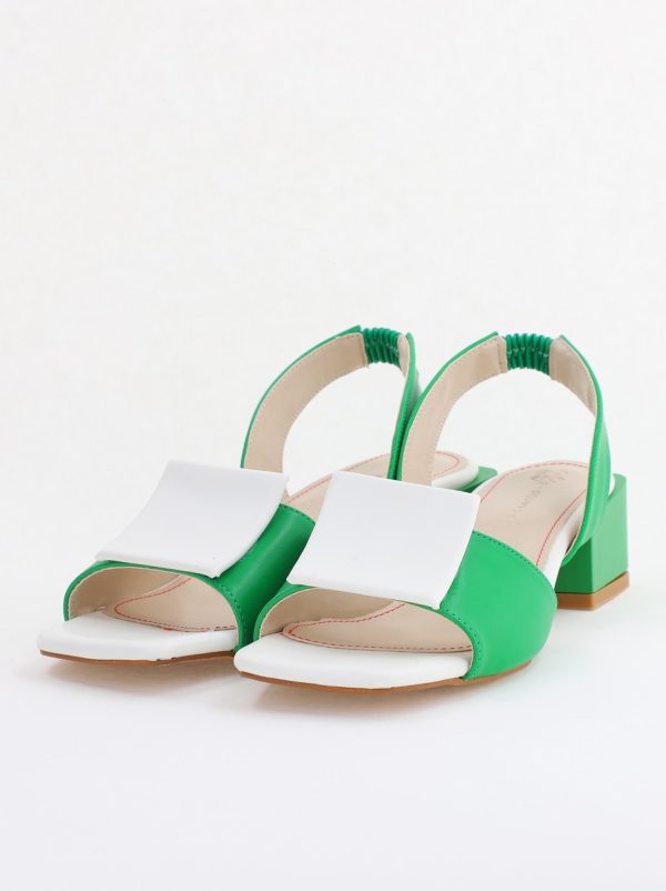 Sandale Dama cu Toc jos Piele Ecologica culoare Verde cu alb BS352SN2405502 120