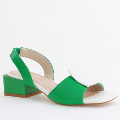 Sandale Dama cu Toc jos Piele Ecologica culoare Verde cu alb BS352SN2405502