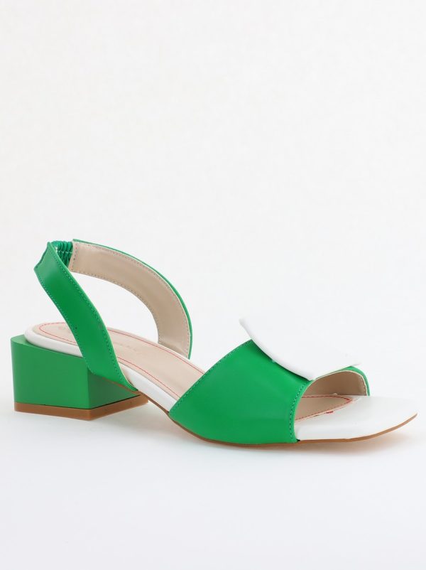 Incaltaminte Dama - Sandale Dama cu Toc jos Piele Ecologica culoare Verde cu alb BS352SN2405502