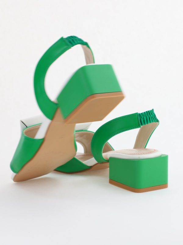 Sandale Dama cu Toc jos Piele Ecologica culoare Verde cu alb BS352SN2405502 122