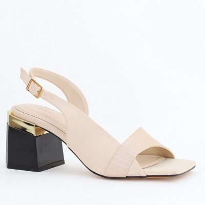 Sandale Damă cu Toc Vârf Drept Piele Ecologică culoare Bej (BS401SN2404228)