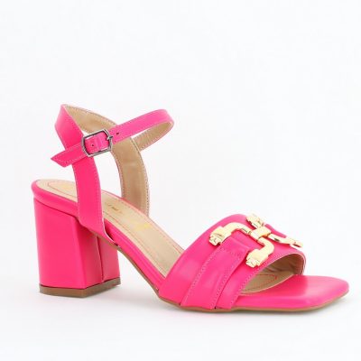 Sandale Damă cu Toc Vârf Drept Piele Ecologică Fuchsia (BS3020TR2404230)