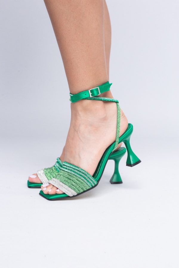 Sandale Damă cu Toc varf drept  piele ecologică Verde BS771SN2404246 122
