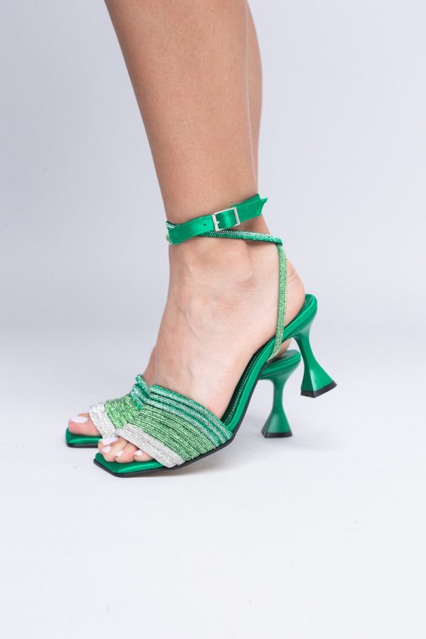 Incaltaminte Dama - Sandale Damă cu Toc varf drept  piele ecologică Verde BS771SN2404246