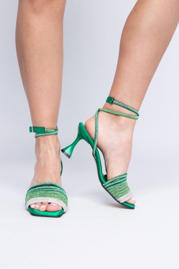 Sandale Damă cu Toc varf drept  piele ecologică Verde BS771SN2404246 120