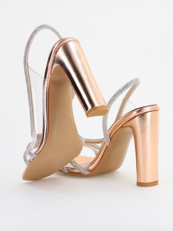 Sandale elegante cu toc pentru femei din piele ecologică împodobite cu detalii subtile de pietricele culoare sampanie (BS855SN2404233) 122