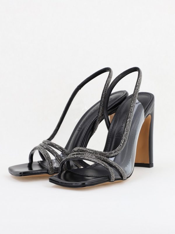 Sandale elegante cu toc pentru femei din piele ecologică împodobite cu detalii subtile de pietricele culoare negre (BS855SN2404234) 120