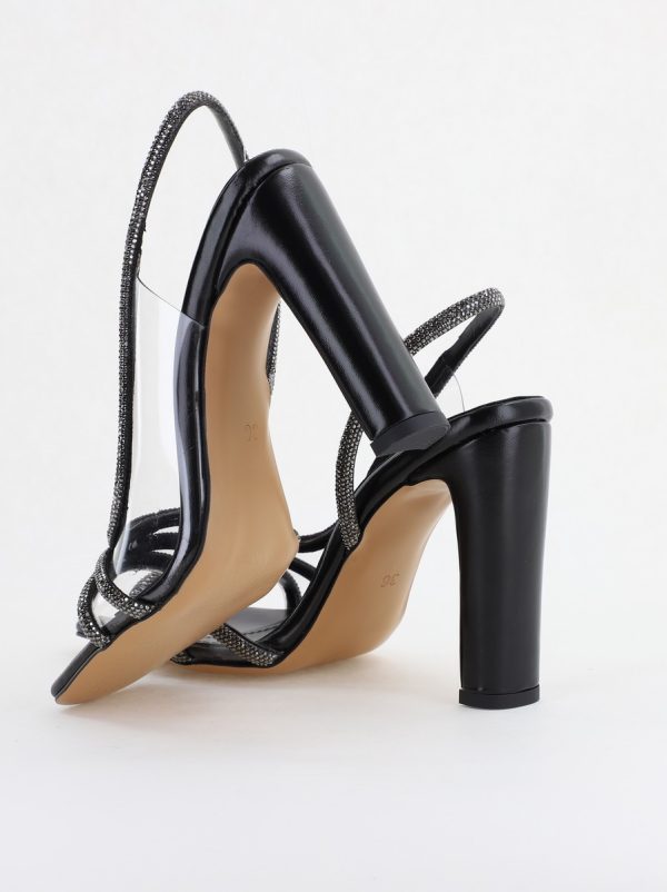 Sandale elegante cu toc pentru femei din piele ecologică împodobite cu detalii subtile de pietricele culoare negre (BS855SN2404234) 122