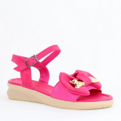 Sandale pentru femei cu fundiță din piele ecologică, culoarea Fuchsia (BS410SN2404251)