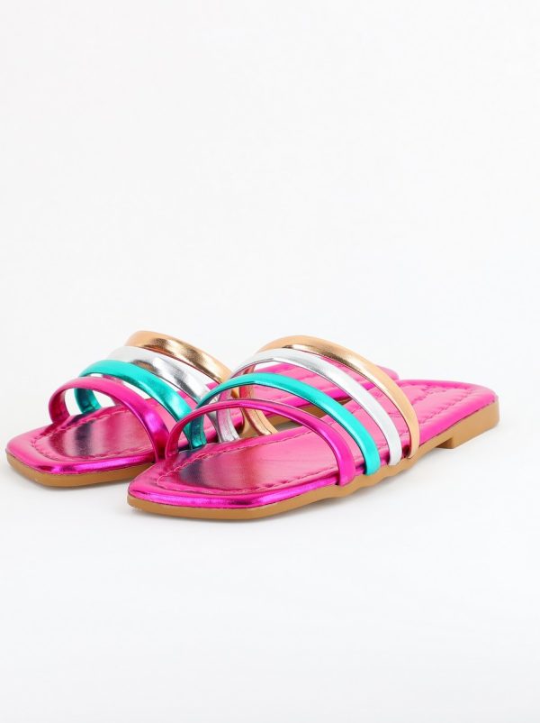 Papuci dama fuchsia metalic din piele ecologică 120