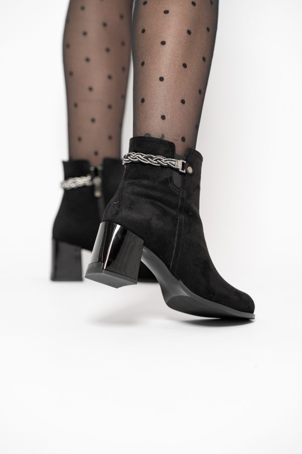 Botine elegante de damă cu toc, din piele ecologică intoarsă cu fermoar - culoare Negru mat BS703BT2409820 121