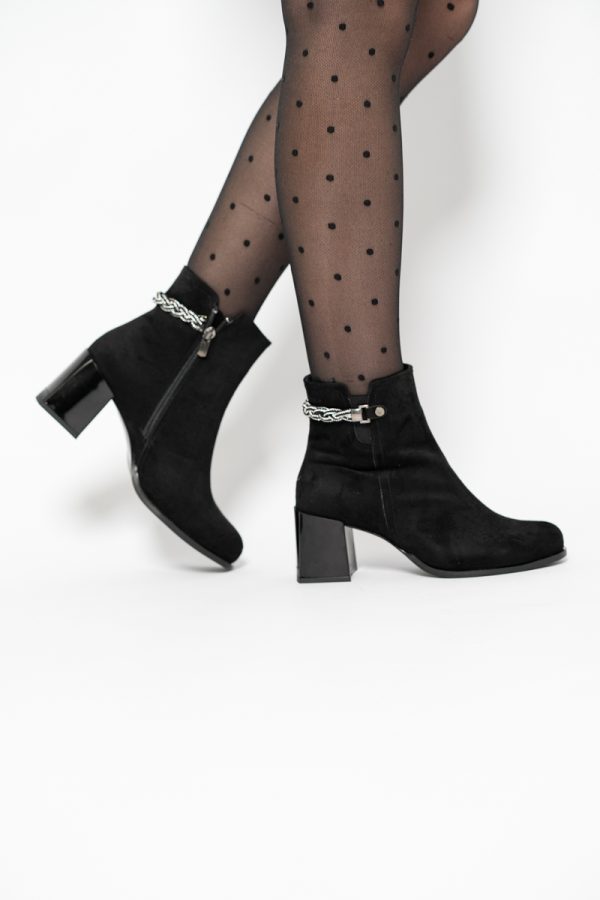 Botine elegante de damă cu toc, din piele ecologică intoarsă cu fermoar - culoare Negru mat BS703BT2409820 119