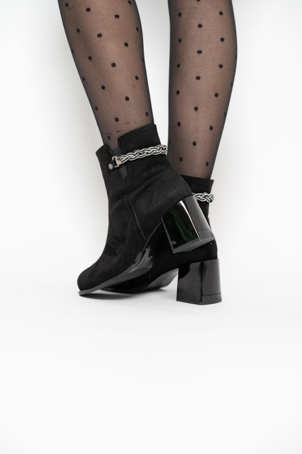 Botine elegante de damă cu toc, din piele ecologică intoarsă cu fermoar - culoare Negru mat BS703BT2409820 123