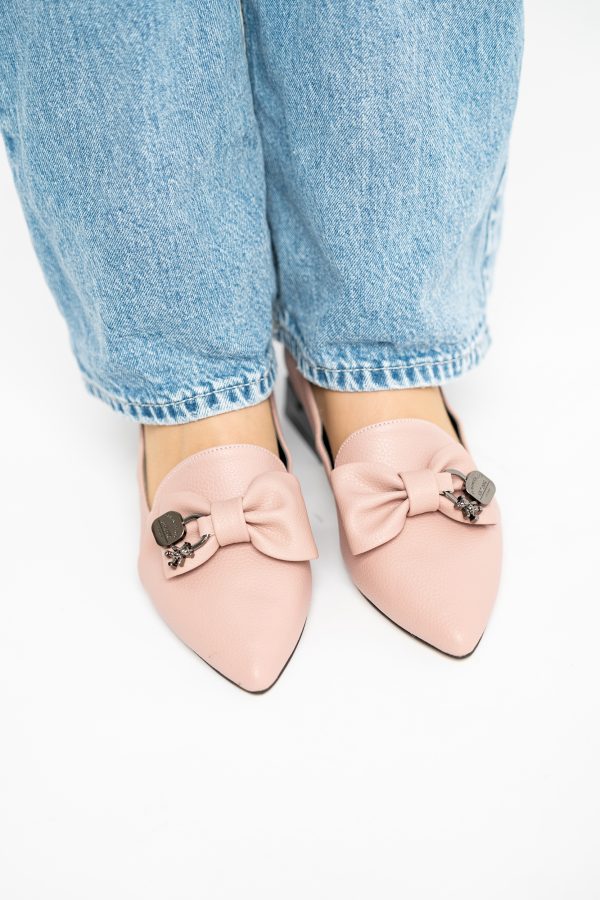 Pantofi cu Toc Jos Eleganti cu Fundita din Piele Ecologică Roz BS167BA2411170 121