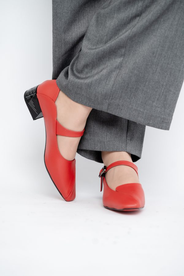 Pantofi Casual Damă cu Toc Jos din Piele Ecologică culoare Roșu BS504D2410011 121