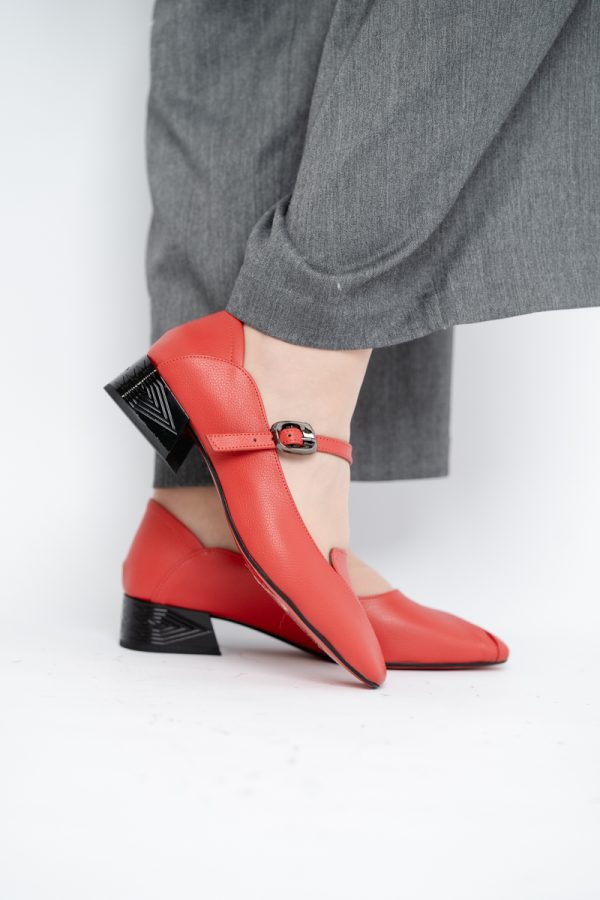 Pantofi Casual Damă cu Toc Jos din Piele Ecologică culoare Roșu BS504D2410011 119