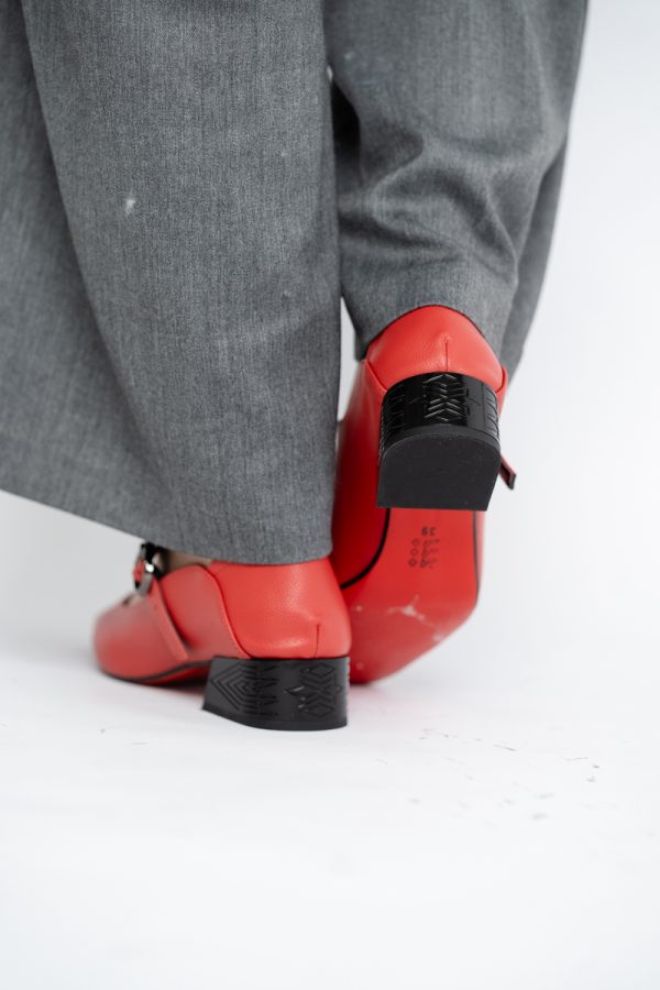 Pantofi Casual Damă cu Toc Jos din Piele Ecologică culoare Roșu BS504D2410011 123