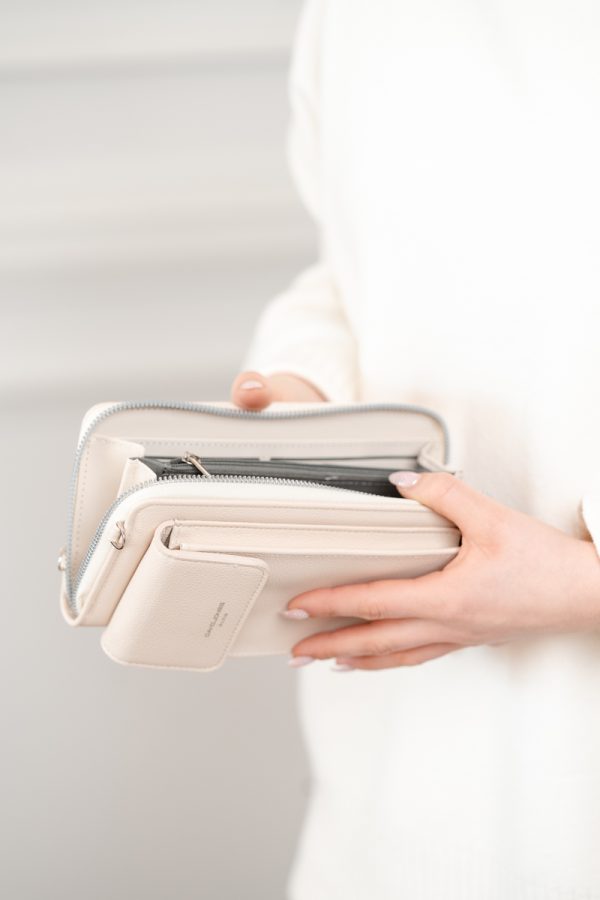 Poșetă telefon cu portofel damă din piele ecologică Bej David Jones BS7070CM2404927 121