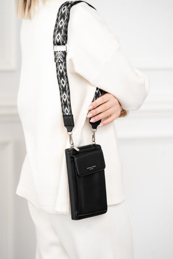 Poșetă telefon cu portofel damă din piele ecologică Neagră David Jones BS7070CM2404923 121