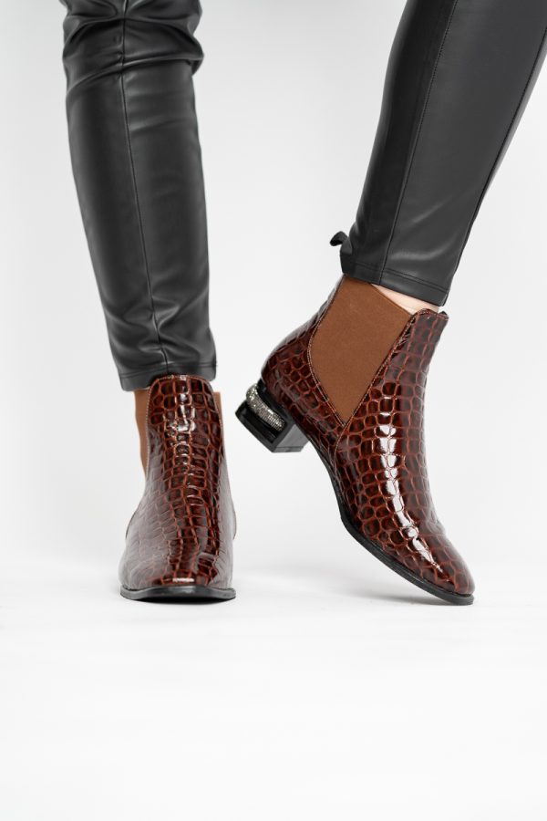 Botine damă din piele ecologică texturată Maro BS151BT2410031 121