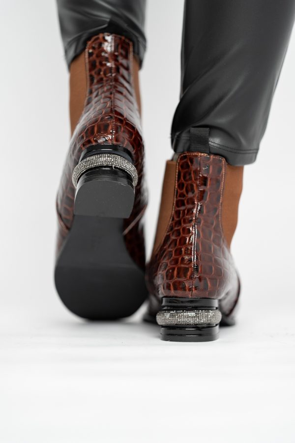 Botine damă din piele ecologică texturată Maro BS151BT2410031 123